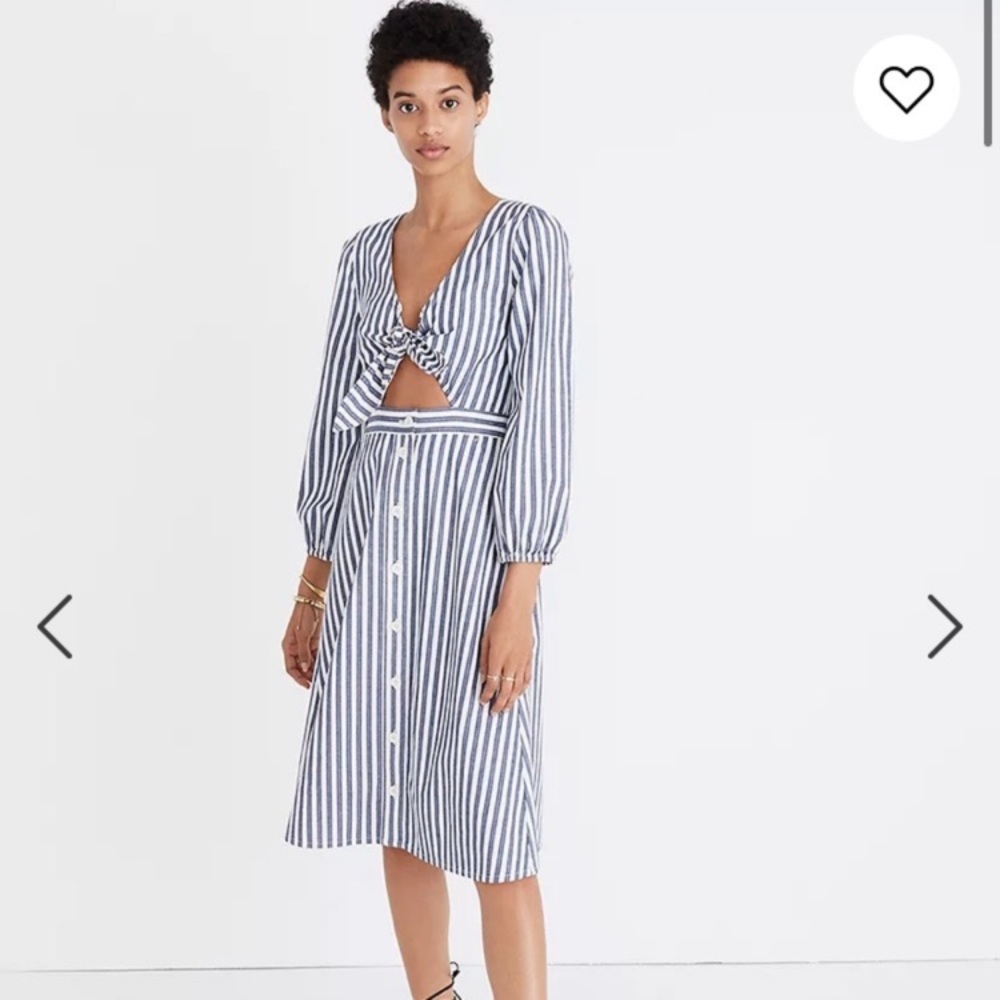 MADEWELL Blue White Shimmer Stripe Cutout Front Midi Dress size 2
